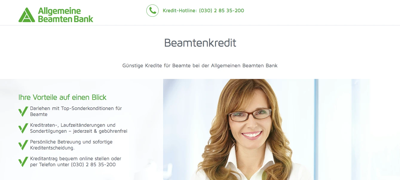Screenshot Webseite ABK Bank Beamtenkredit