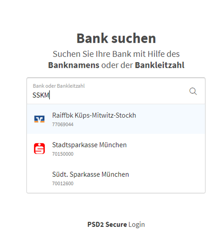 Auswahl der Banken für die Vorbereitung vom digitalen Kontoblick