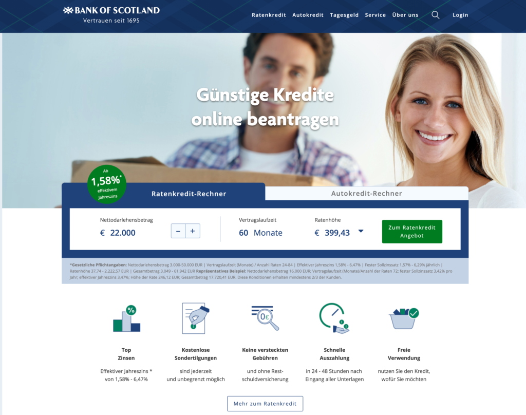 Screenshot Webseite Bank of Scotland