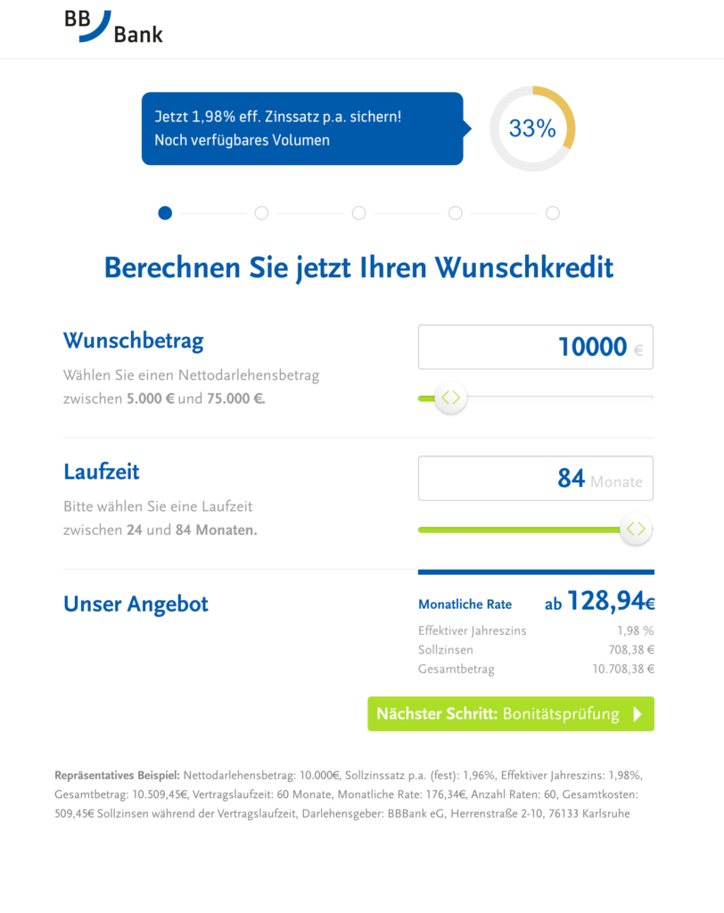 BBBank Kreditantrag Schritt 1