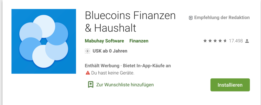 Screenshot Bluecoins Finanzen & Haushaltsbuch
