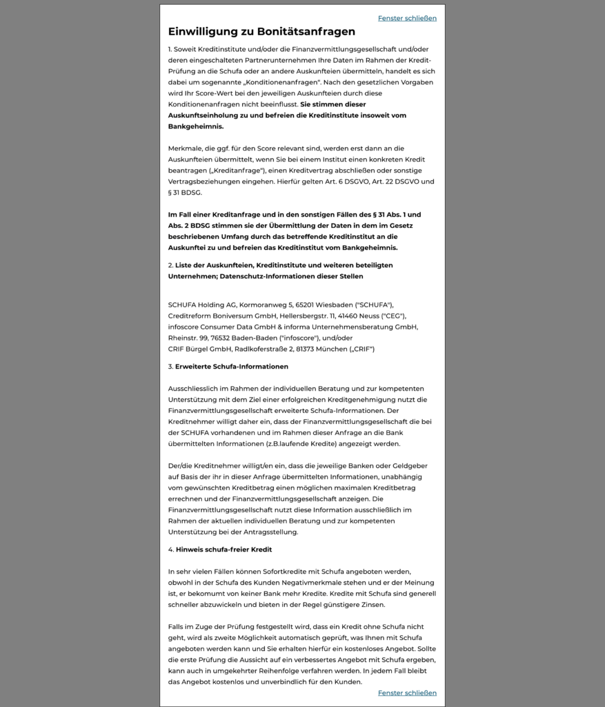 Einwilligung zur Bonitätsprüfung