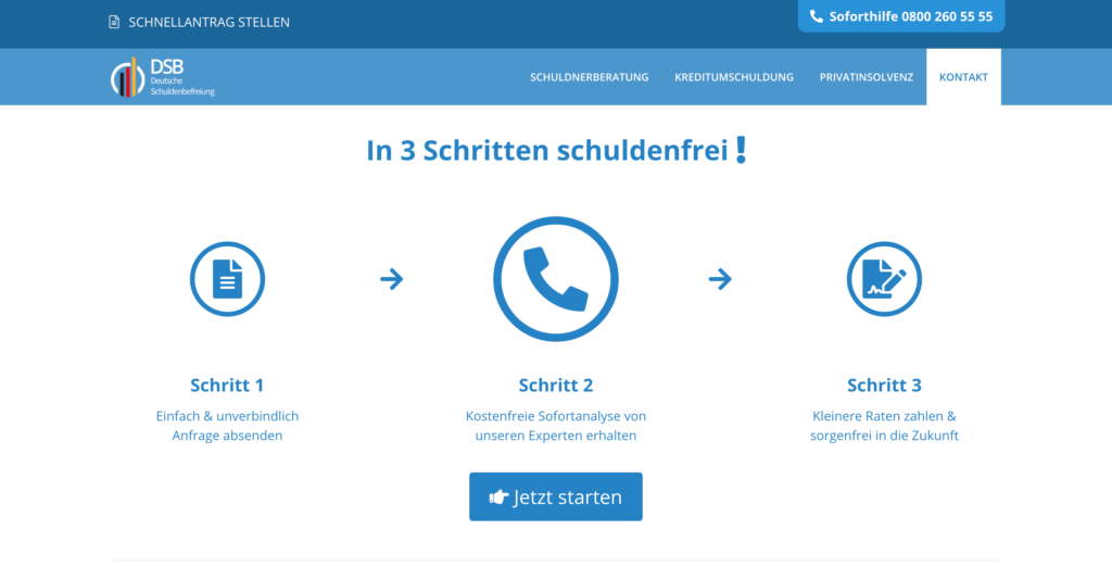 Screenshot Webseite der Deutschen Schuldenbefreiung