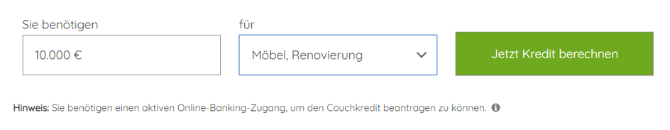 der digitale Kontoblick beim Couchkredit, Schritt 1