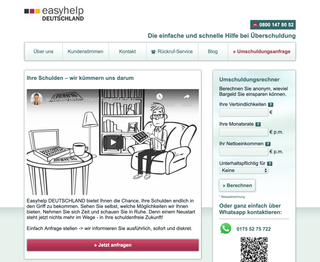 Screenshot der Webseite von Easyhelp Deutschland