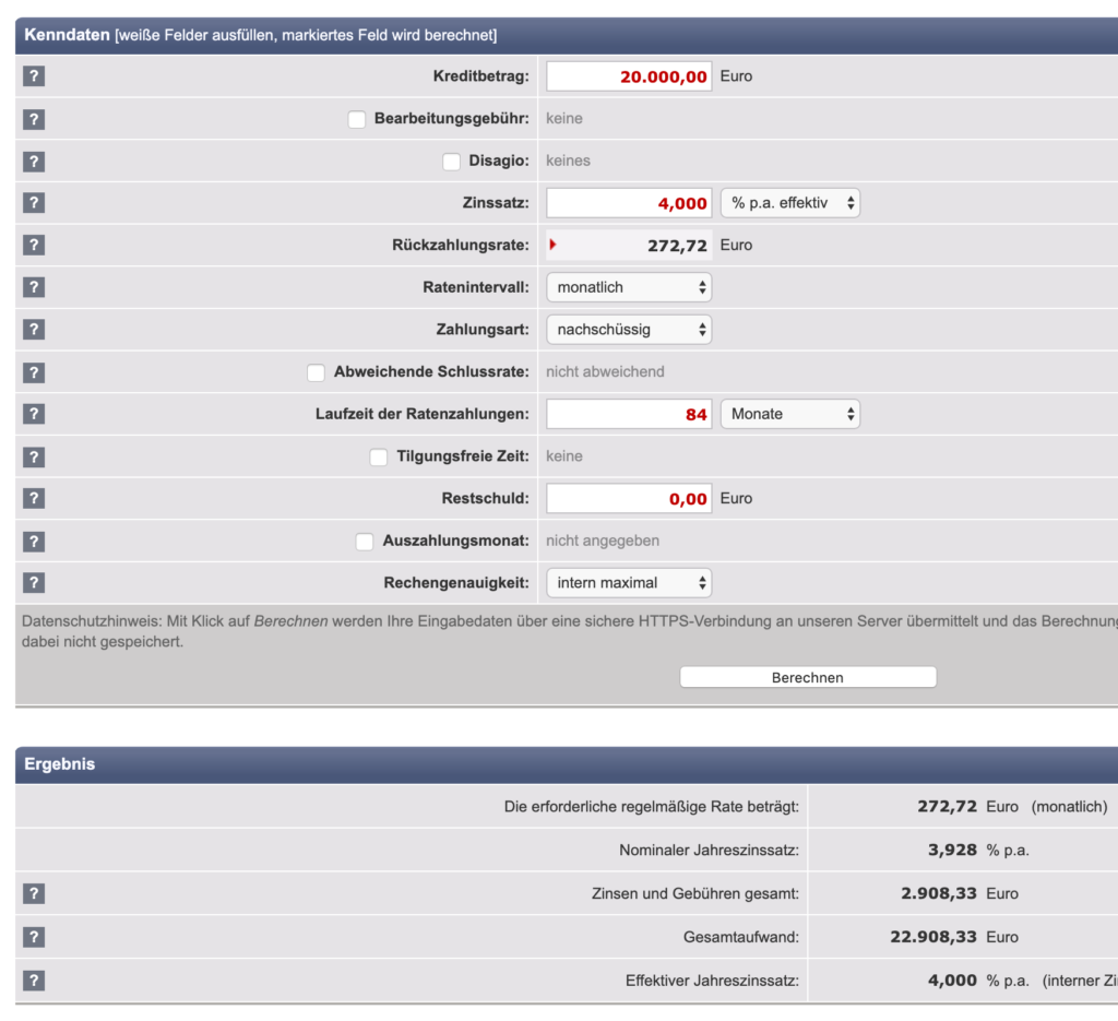 Mit diesen Tool können Sie einen Konsumentenkredit ganz einfach berechnen. 