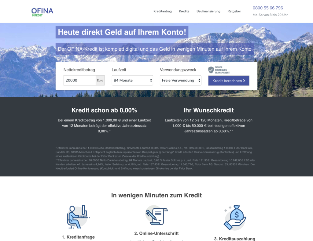 Start der Kreditanfrage für den Ofina Kredit
