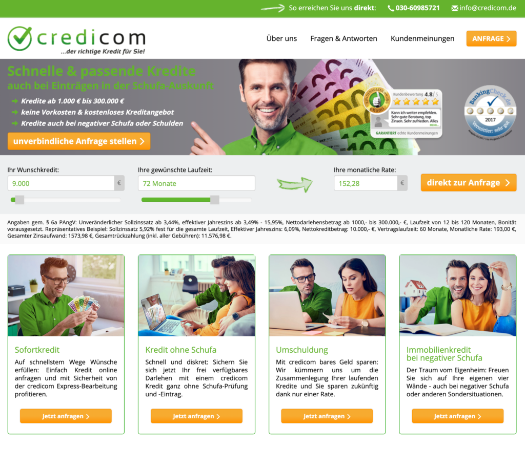 Screenshot Credicom Webseite