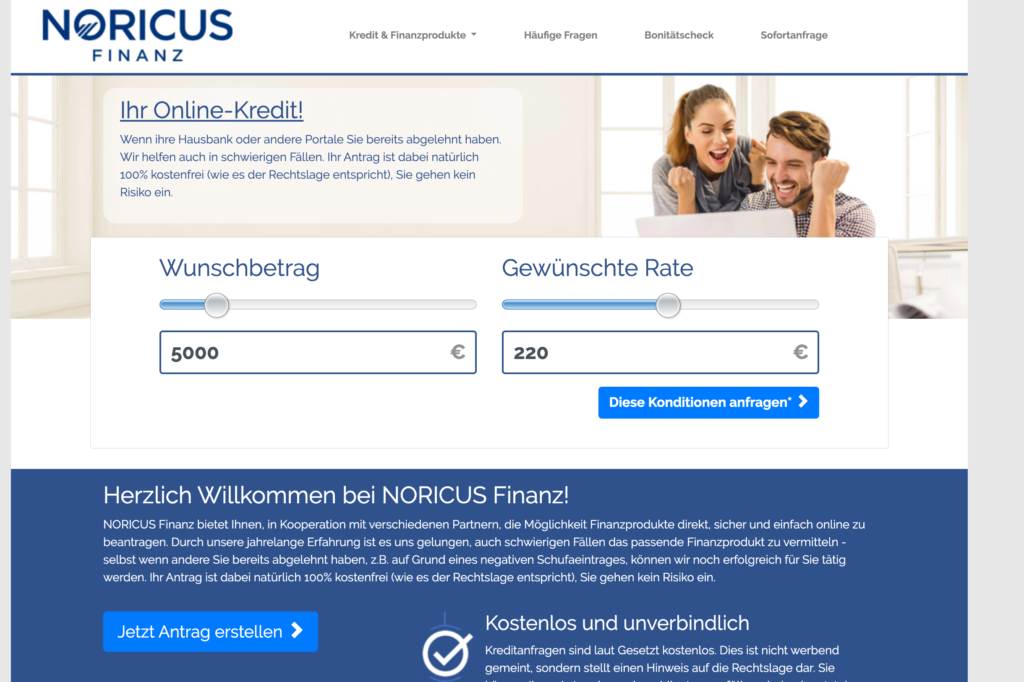Screenshot Noricus Finanz Webseite