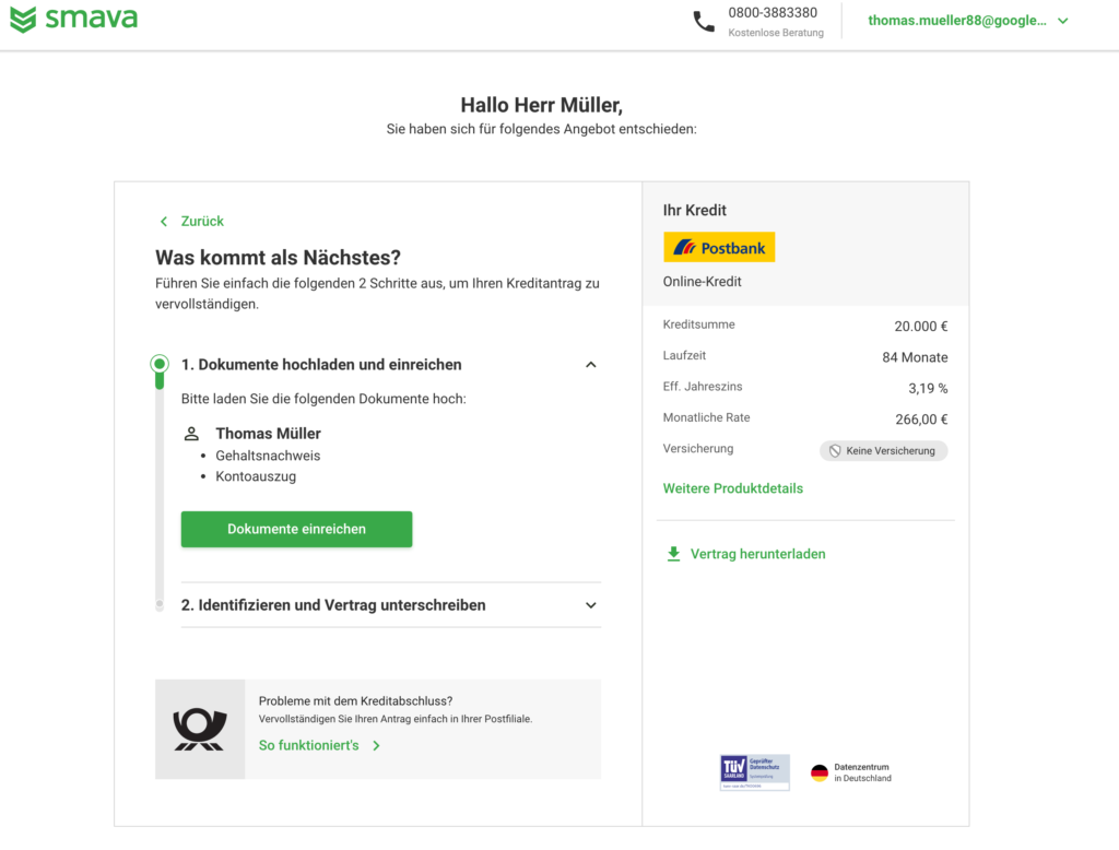Das sind die nächsten Schritte, wenn Sie sich für die Postbank entscheiden würden.
