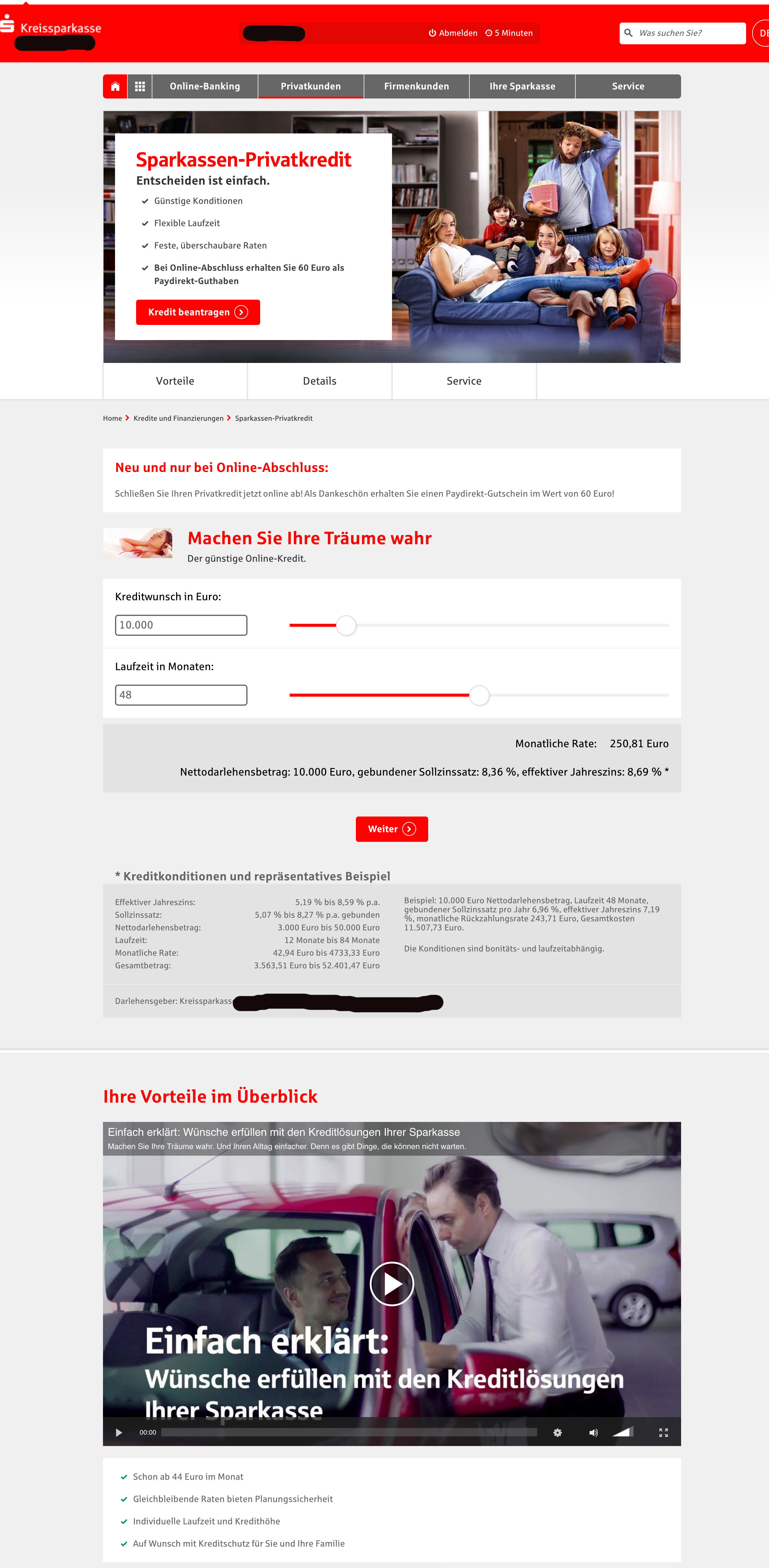 Sparkasse Kredit per Klick Screenshot Webseite Bild 2